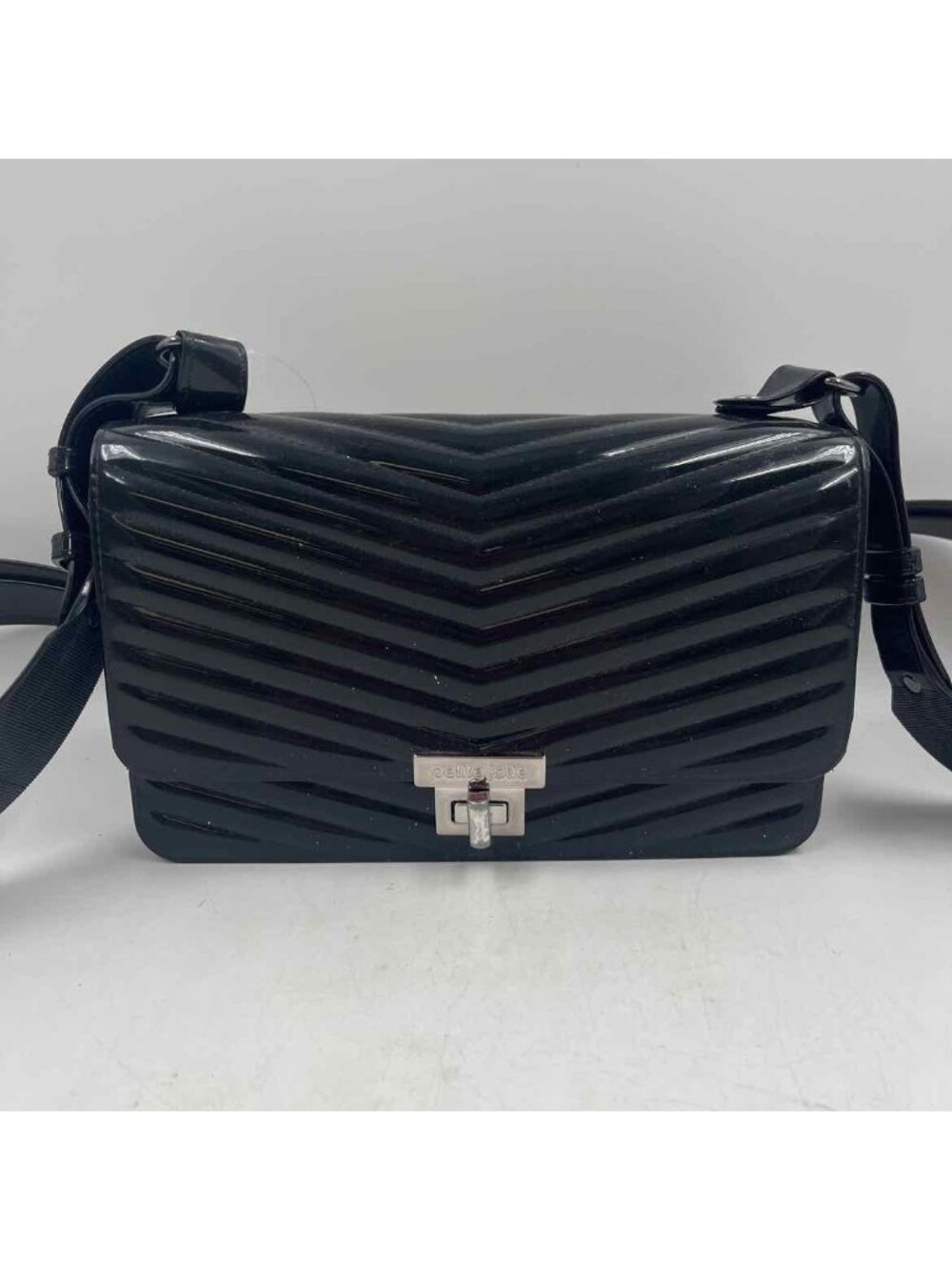 Petite Jolie Women's Turn Lock Crossbody Black ribbed Purse